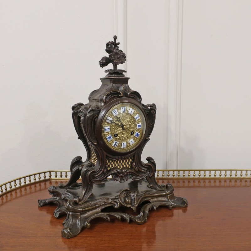 French Bronze Rococo Style Mantel Clock by Japy Freres