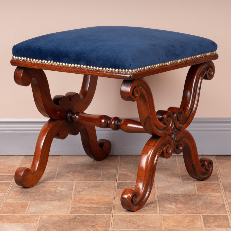 Good Quality 19thC X-Framed Rosewood Stool
