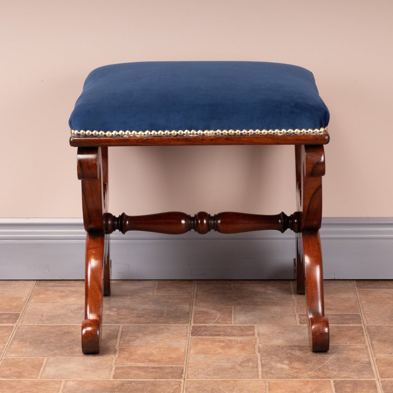 Good Quality 19thC X-Framed Rosewood Stool