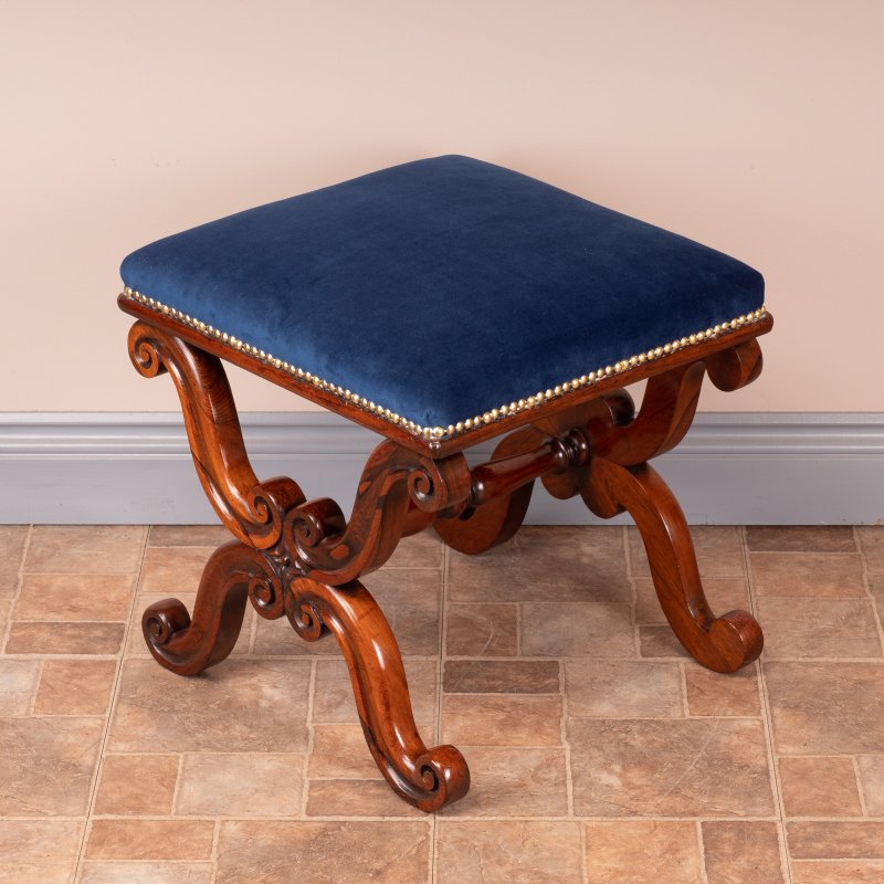Good Quality 19thC X-Framed Rosewood Stool