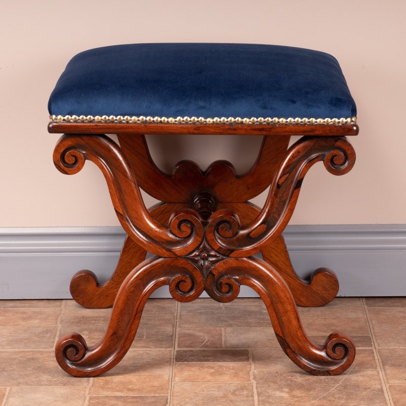 Good Quality 19thC X-Framed Rosewood Stool