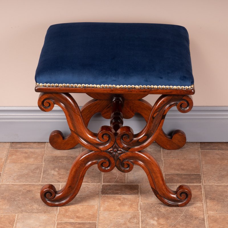 Good Quality 19thC X-Framed Rosewood Stool