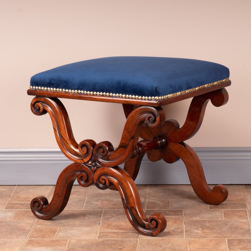 Good Quality 19thC X-Framed Rosewood Stool