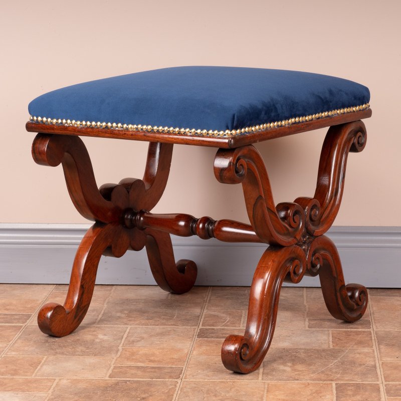 Good Quality 19thC X-Framed Rosewood Stool