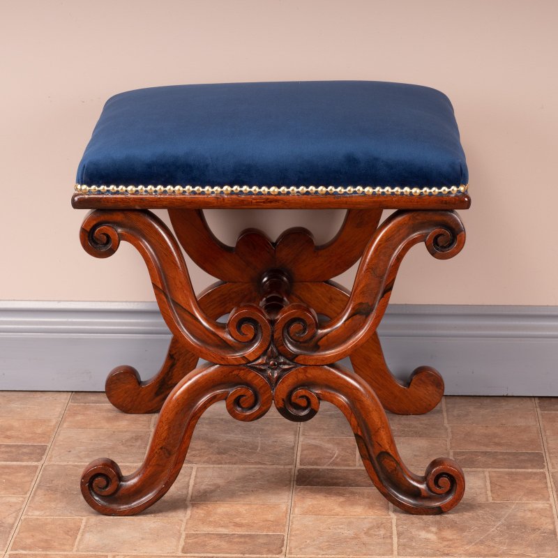 Good Quality 19thC X-Framed Rosewood Stool