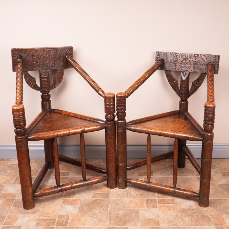 Ladies & Gents Pair of 19thC ‘Old Saxon’ Turned Chairs