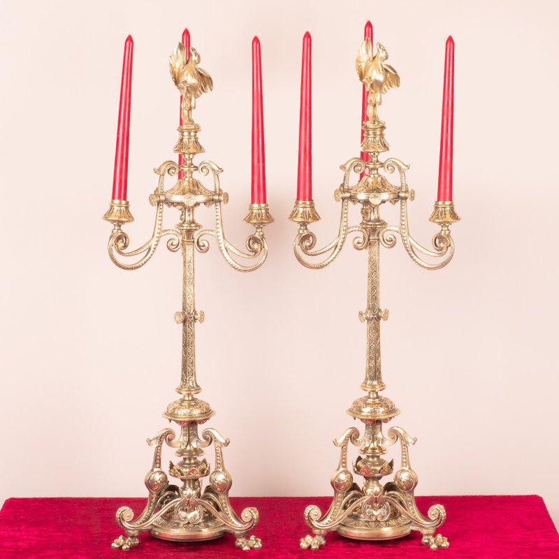 19thC Pair Of Brass Candelabra
