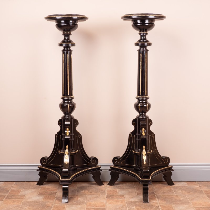 Pair Of Ebonised Highly Decorative Torcheres