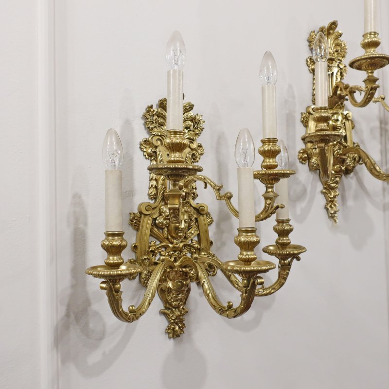 Pair of French Louis XIV Style Gilt Bronze Wall Lights