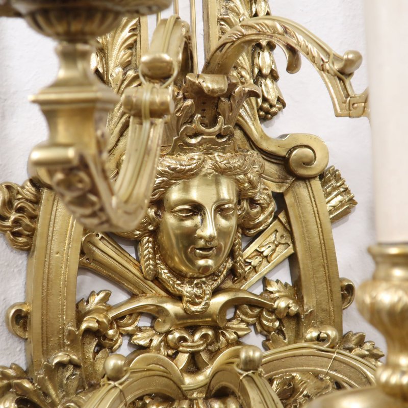 Pair of French Louis XIV Style Gilt Bronze Wall Lights