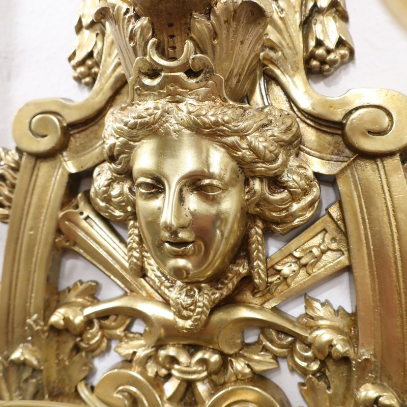 Pair of French Louis XIV Style Gilt Bronze Wall Lights