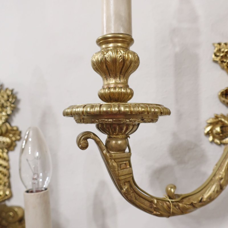 Pair of French Louis XIV Style Gilt Bronze Wall Lights
