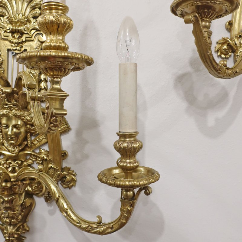 Pair of French Louis XIV Style Gilt Bronze Wall Lights