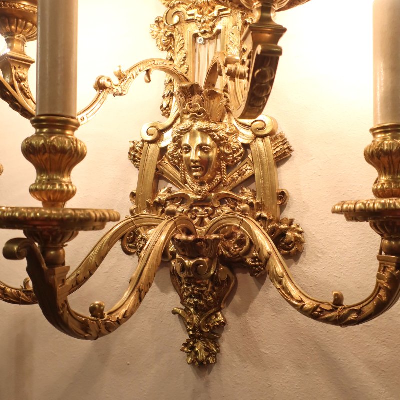 Pair of French Louis XIV Style Gilt Bronze Wall Lights
