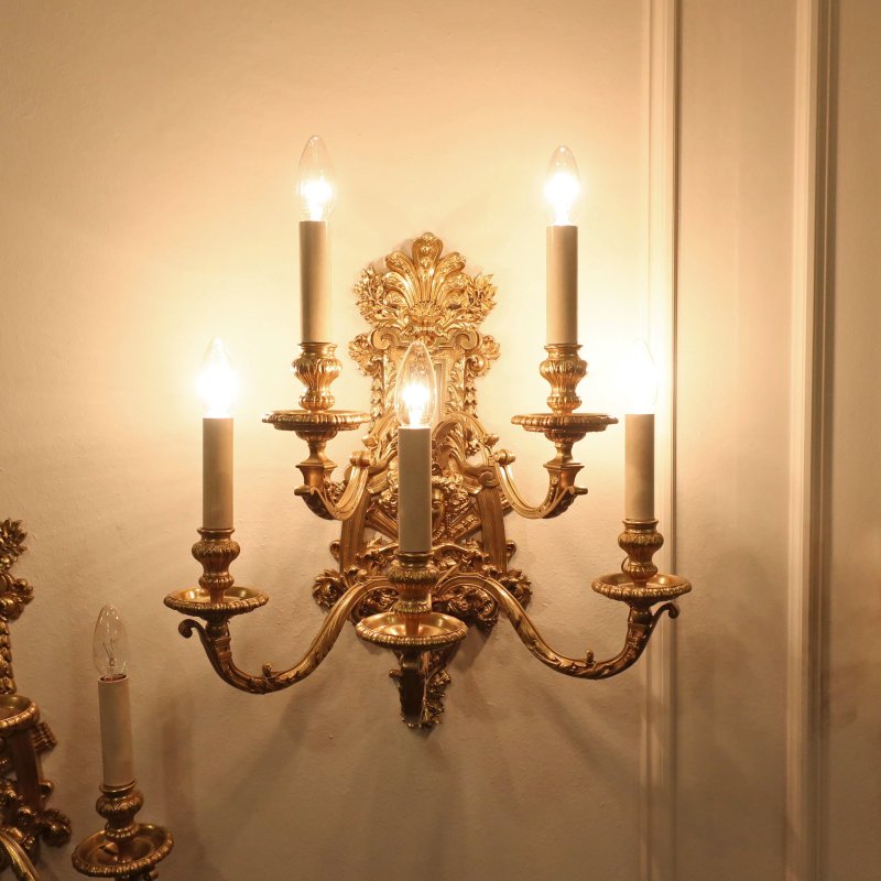 Pair of French Louis XIV Style Gilt Bronze Wall Lights