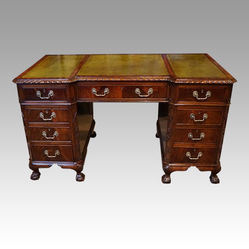 Edwardian Chippendale style pedestal desk