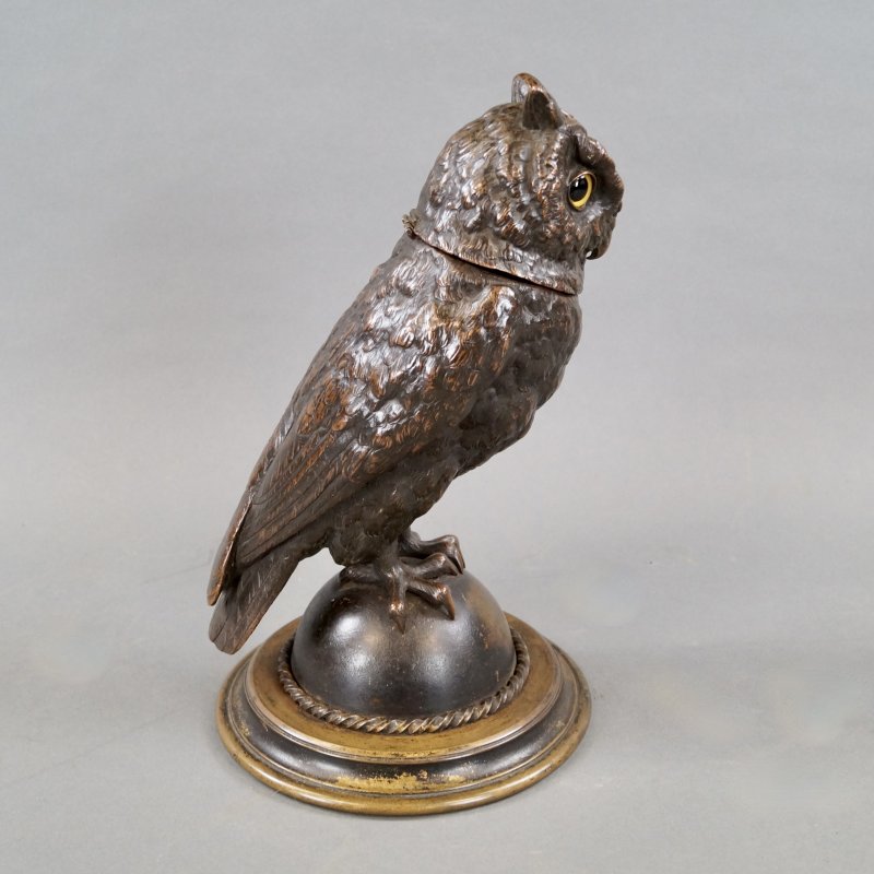 A Superb Bronze Owl Tobacco Jar