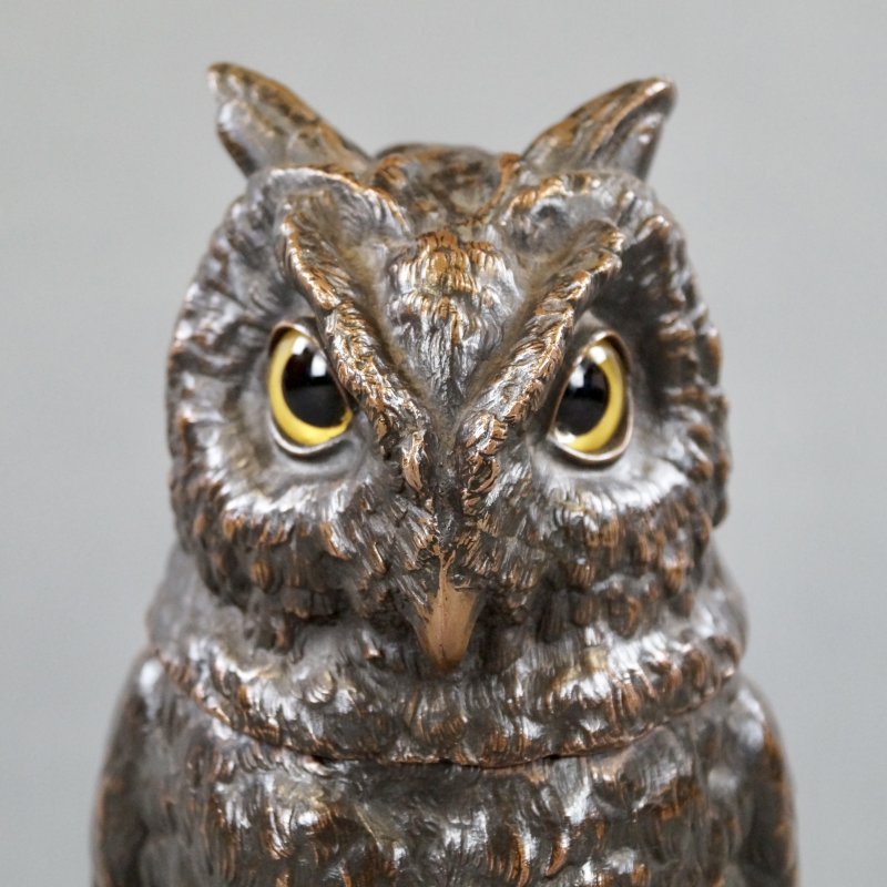 A Superb Bronze Owl Tobacco Jar