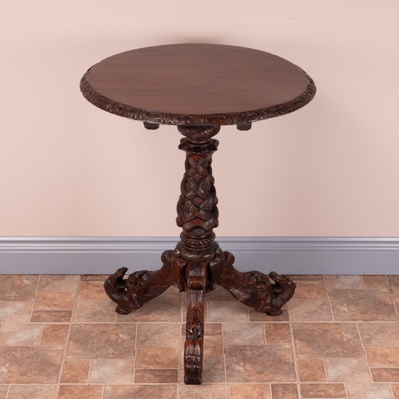 Heavily Carved 19th C Burmese Round Table