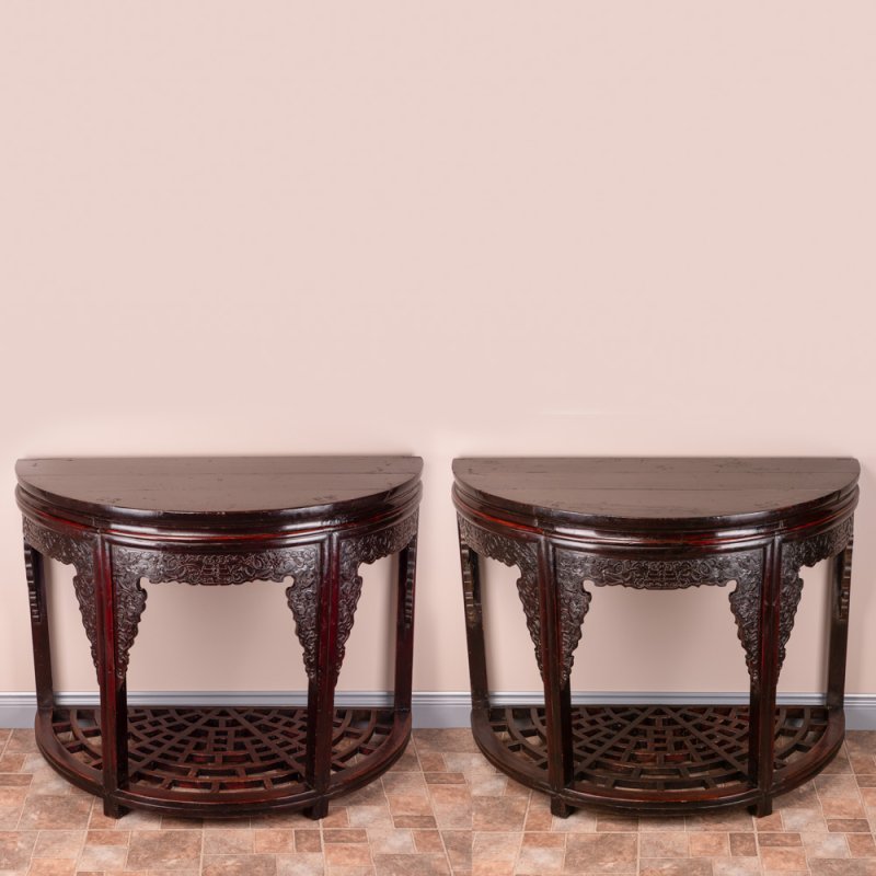 Stunning Pair of 19thC Chinese Demi Lune Tables