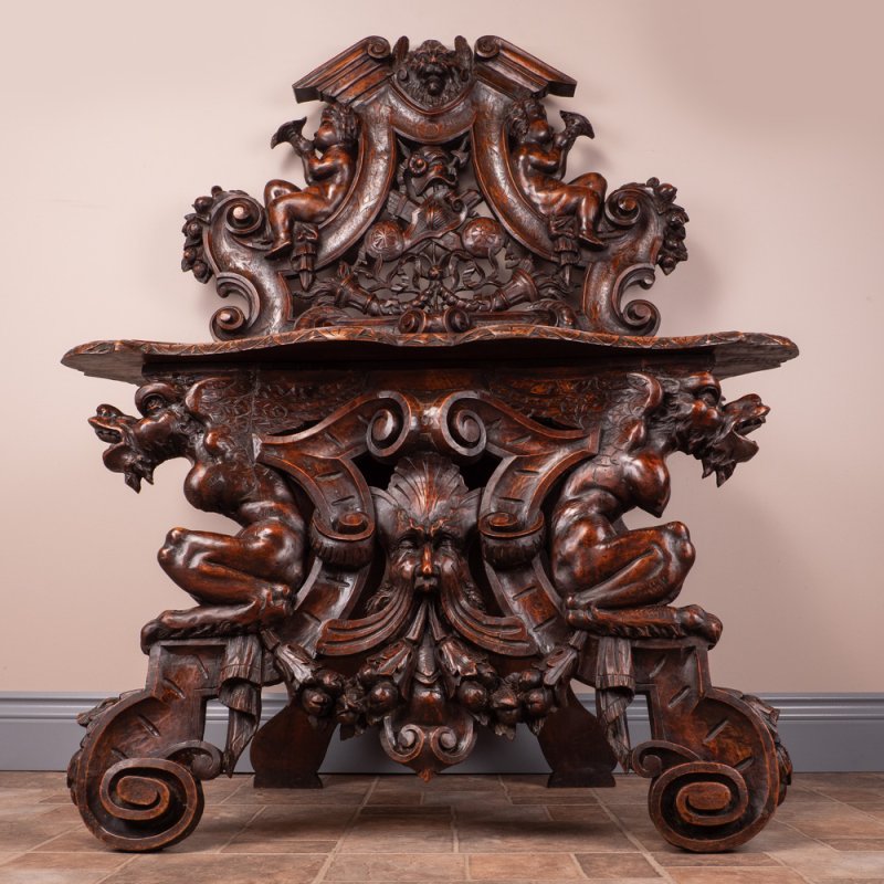 Italian Renaissance Revival Walnut Hall Bench