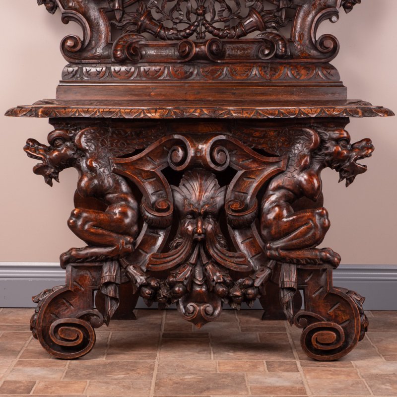 Italian Renaissance Revival Walnut Hall Bench
