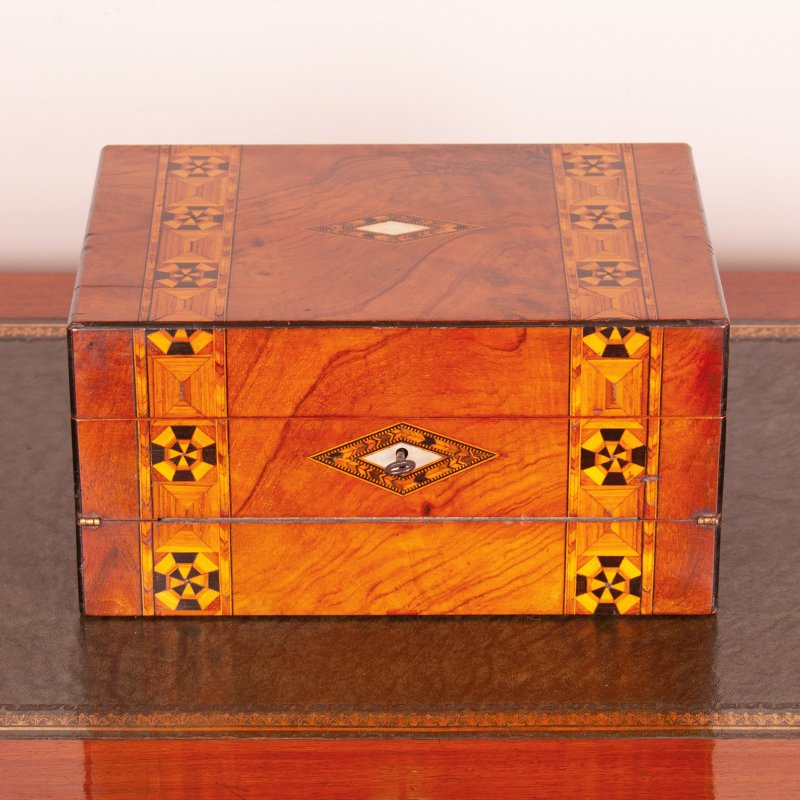 Victorian Inlaid Walnut Writing and Sewing Box