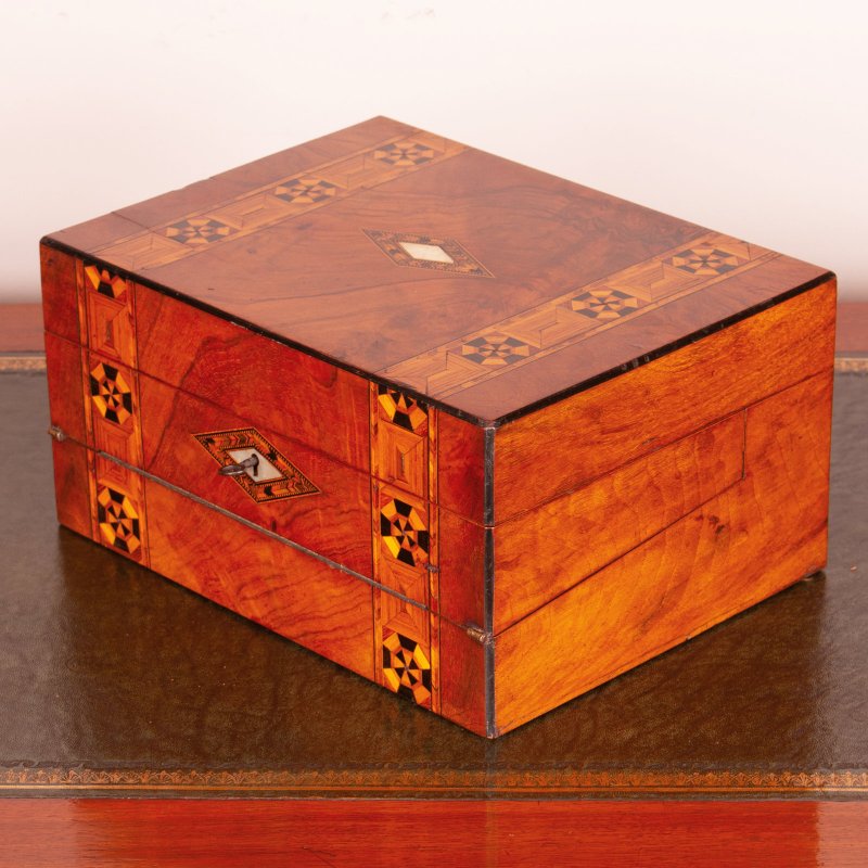 Victorian Inlaid Walnut Writing and Sewing Box