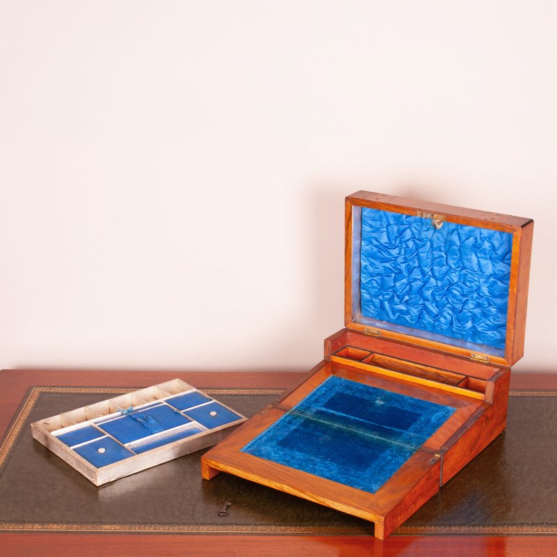 Victorian Inlaid Walnut Writing and Sewing Box