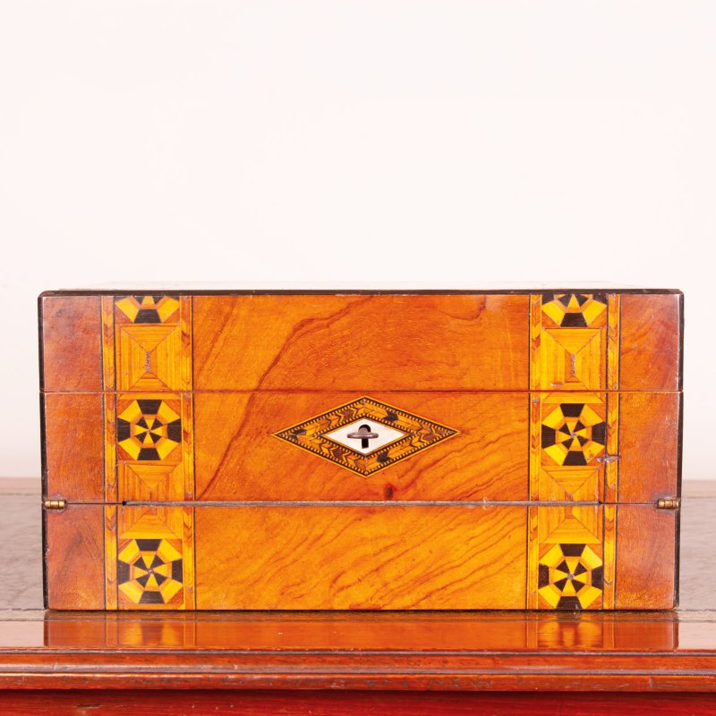 Victorian Inlaid Walnut Writing and Sewing Box
