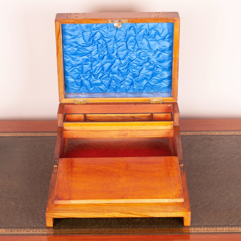 Victorian Inlaid Walnut Writing and Sewing Box