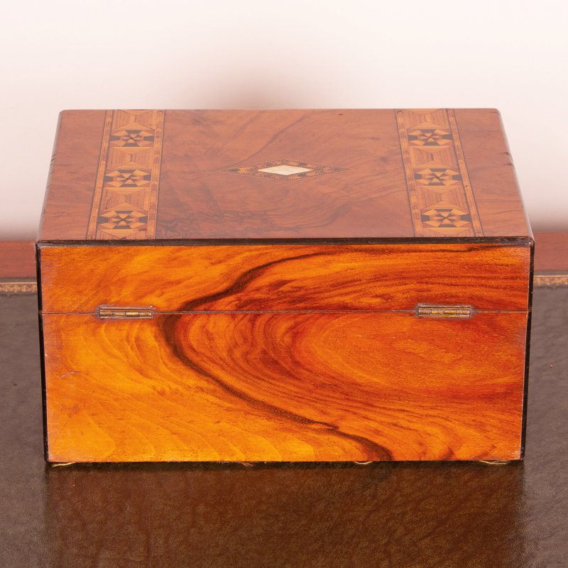 Victorian Inlaid Walnut Writing and Sewing Box