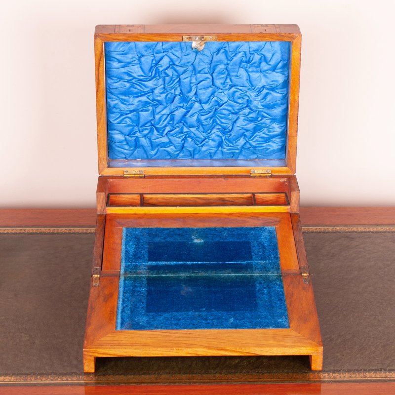 Victorian Inlaid Walnut Writing and Sewing Box