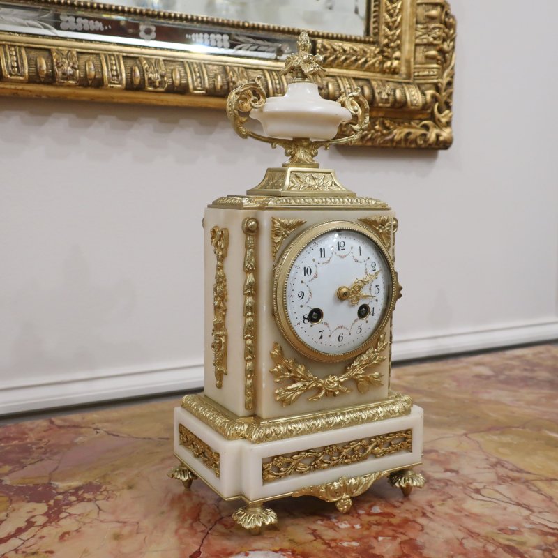 French Louis XVI Style Marble  Bronze Gilt Clock Set by Samuel Marti
