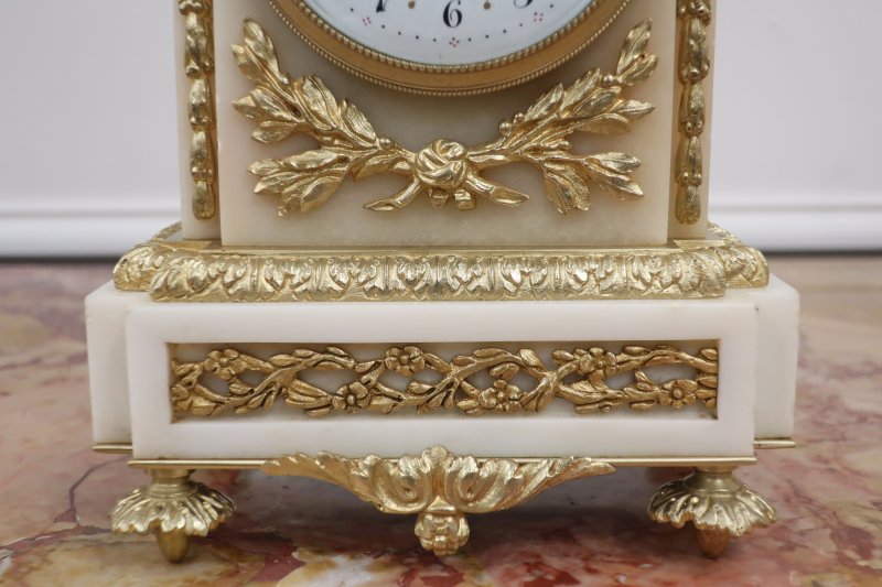 French Louis XVI Style Marble  Bronze Gilt Clock Set by Samuel Marti