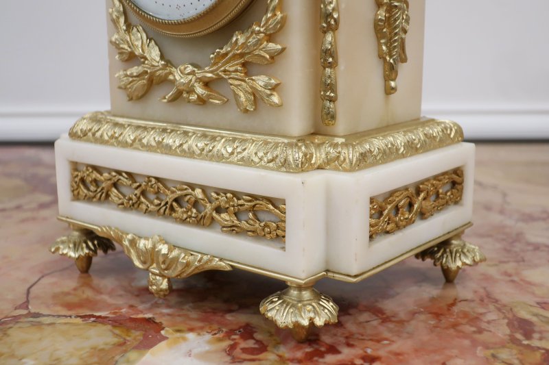 French Louis XVI Style Marble  Bronze Gilt Clock Set by Samuel Marti