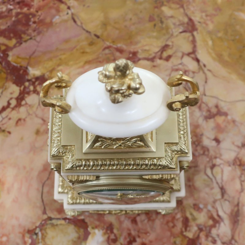 French Louis XVI Style Marble  Bronze Gilt Clock Set by Samuel Marti