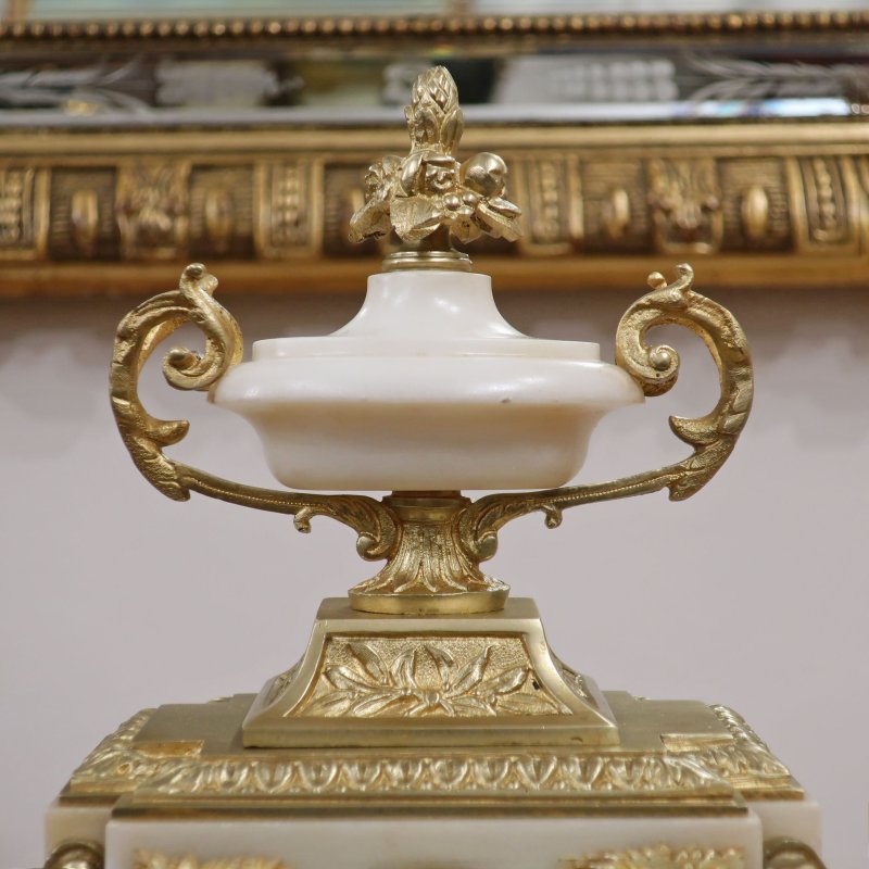 French Louis XVI Style Marble  Bronze Gilt Clock Set by Samuel Marti