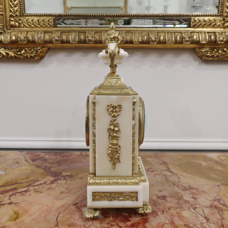 French Louis XVI Style Marble  Bronze Gilt Clock Set by Samuel Marti