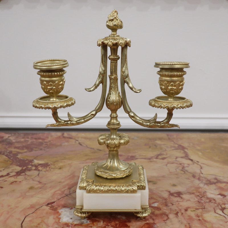 French Louis XVI Style Marble  Bronze Gilt Clock Set by Samuel Marti