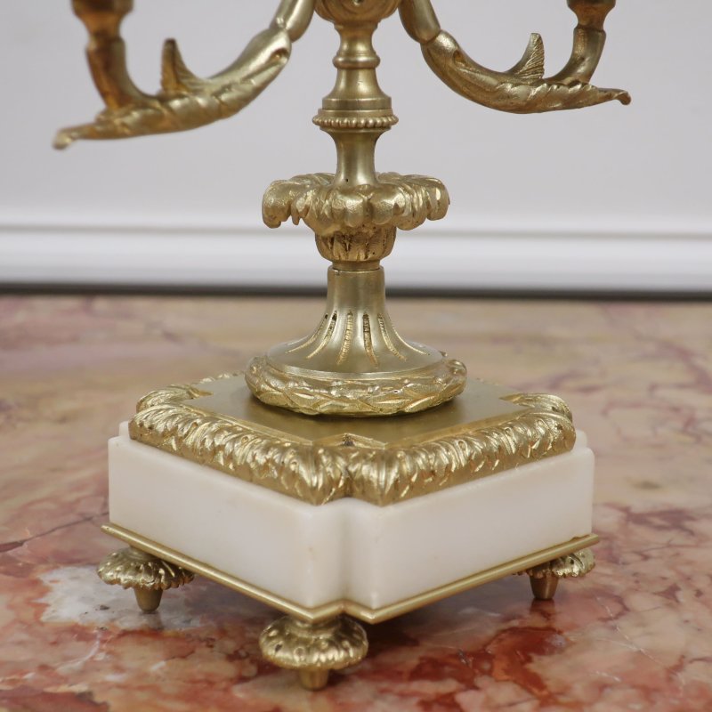 French Louis XVI Style Marble  Bronze Gilt Clock Set by Samuel Marti