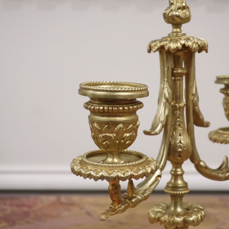 French Louis XVI Style Marble  Bronze Gilt Clock Set by Samuel Marti