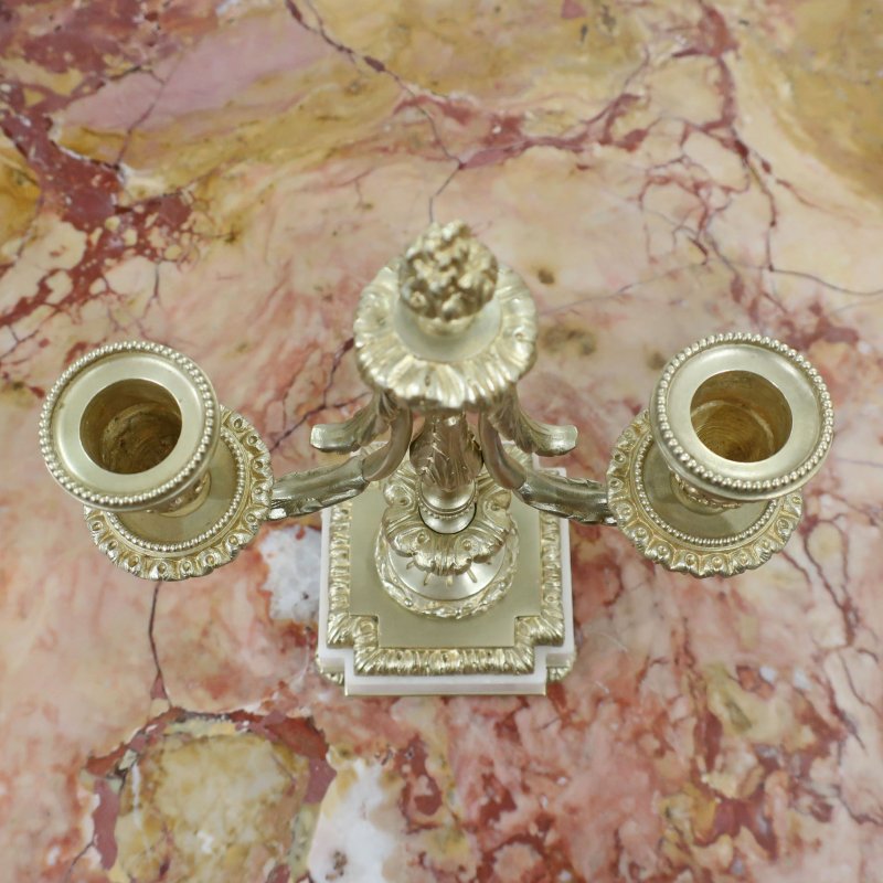 French Louis XVI Style Marble  Bronze Gilt Clock Set by Samuel Marti