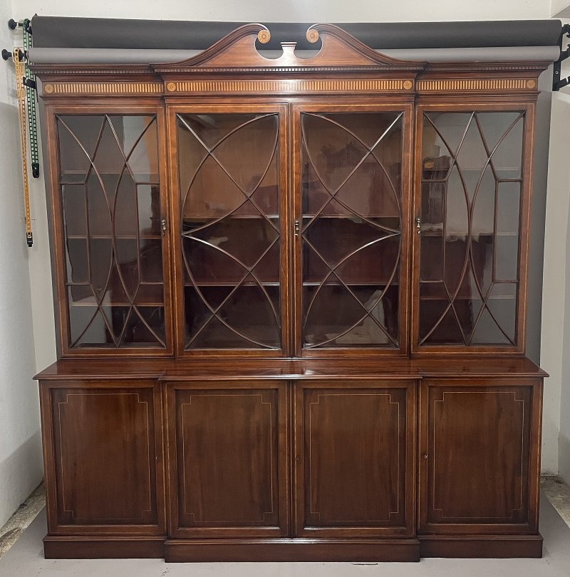 19th century Inlaid Mahogany Breakfront Bookcase