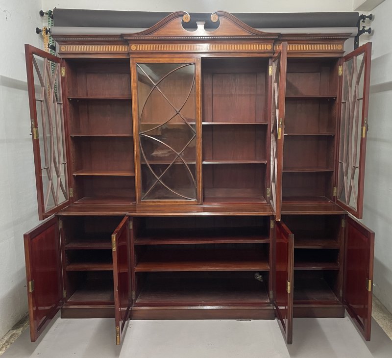 19th century Inlaid Mahogany Breakfront Bookcase