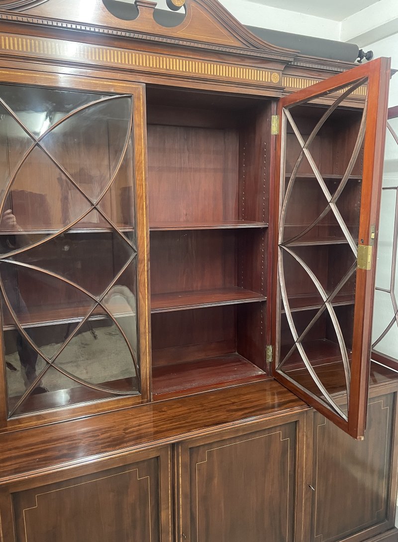 19th century Inlaid Mahogany Breakfront Bookcase