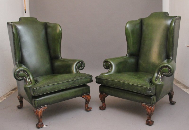 Large pair of early 20th Century walnut wingback armchairs