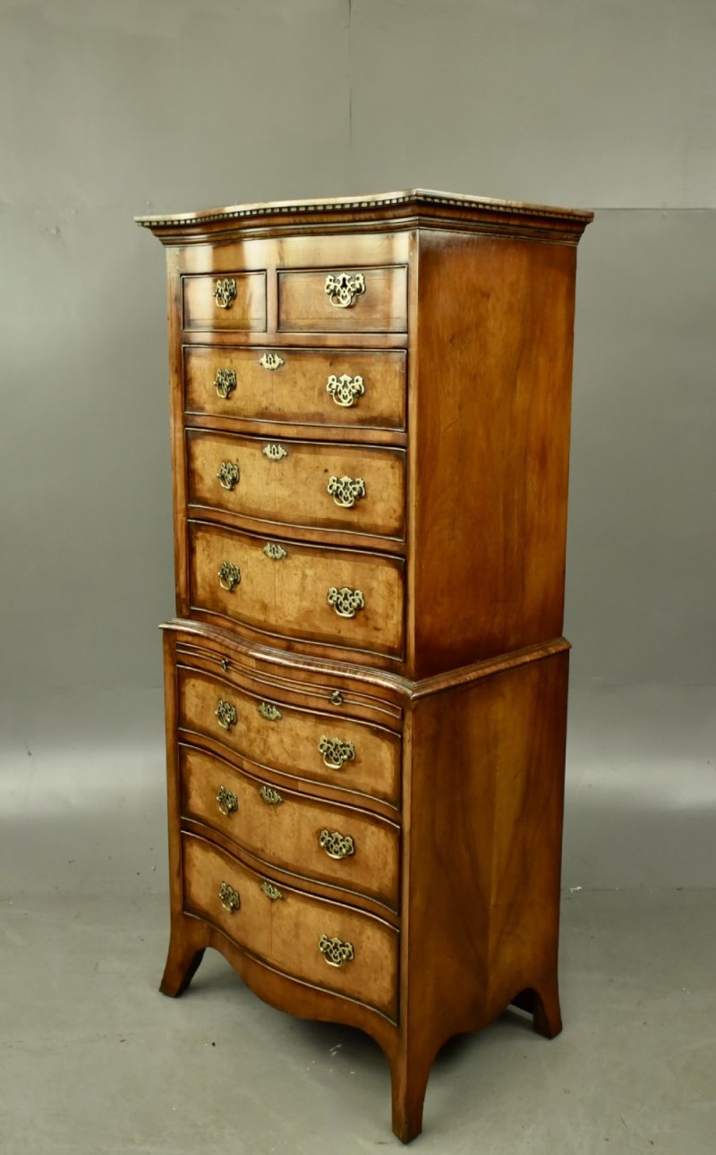 Queen Anne Serpentine Walnut Chest On Chest Tall Boy