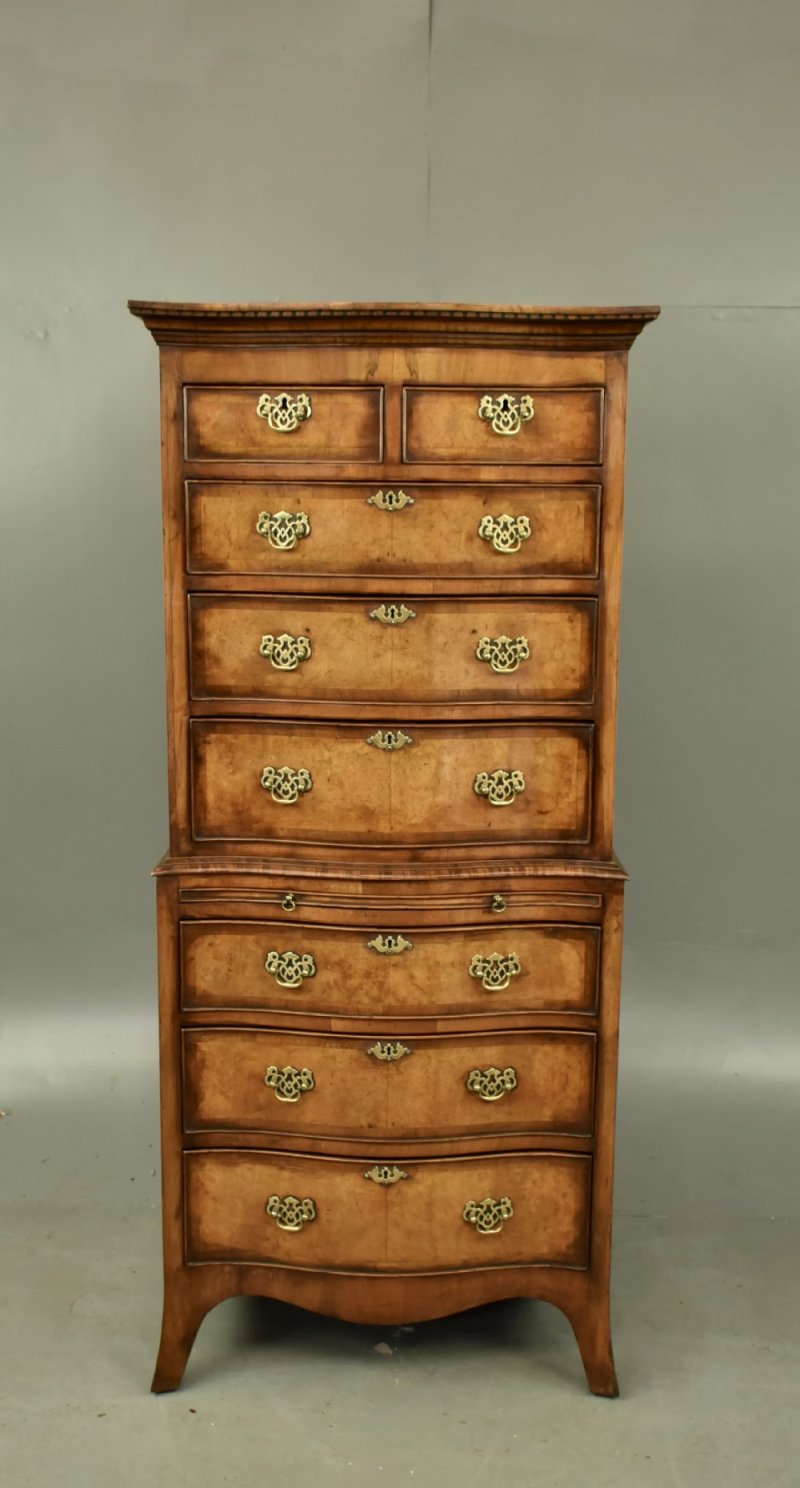 Queen Anne Serpentine Walnut Chest On Chest Tall Boy