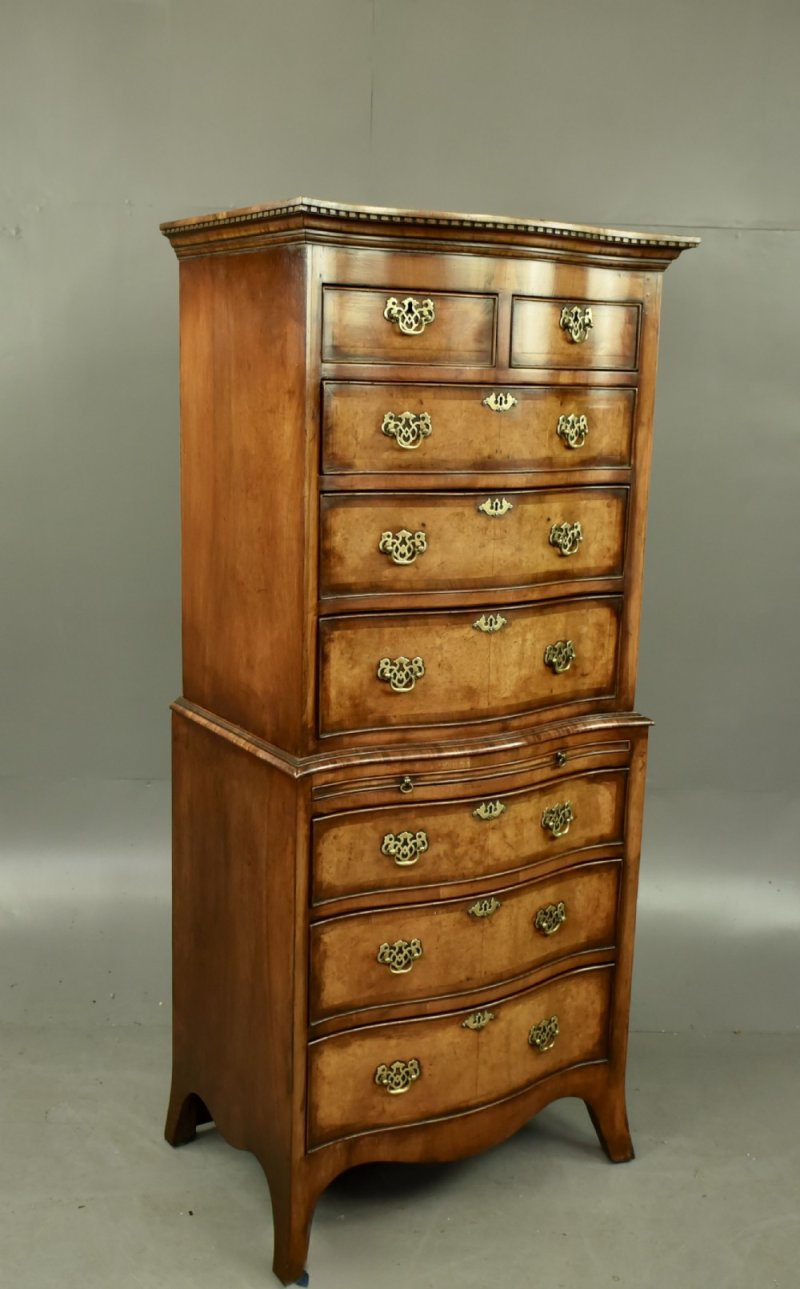 Queen Anne Serpentine Walnut Chest On Chest Tall Boy